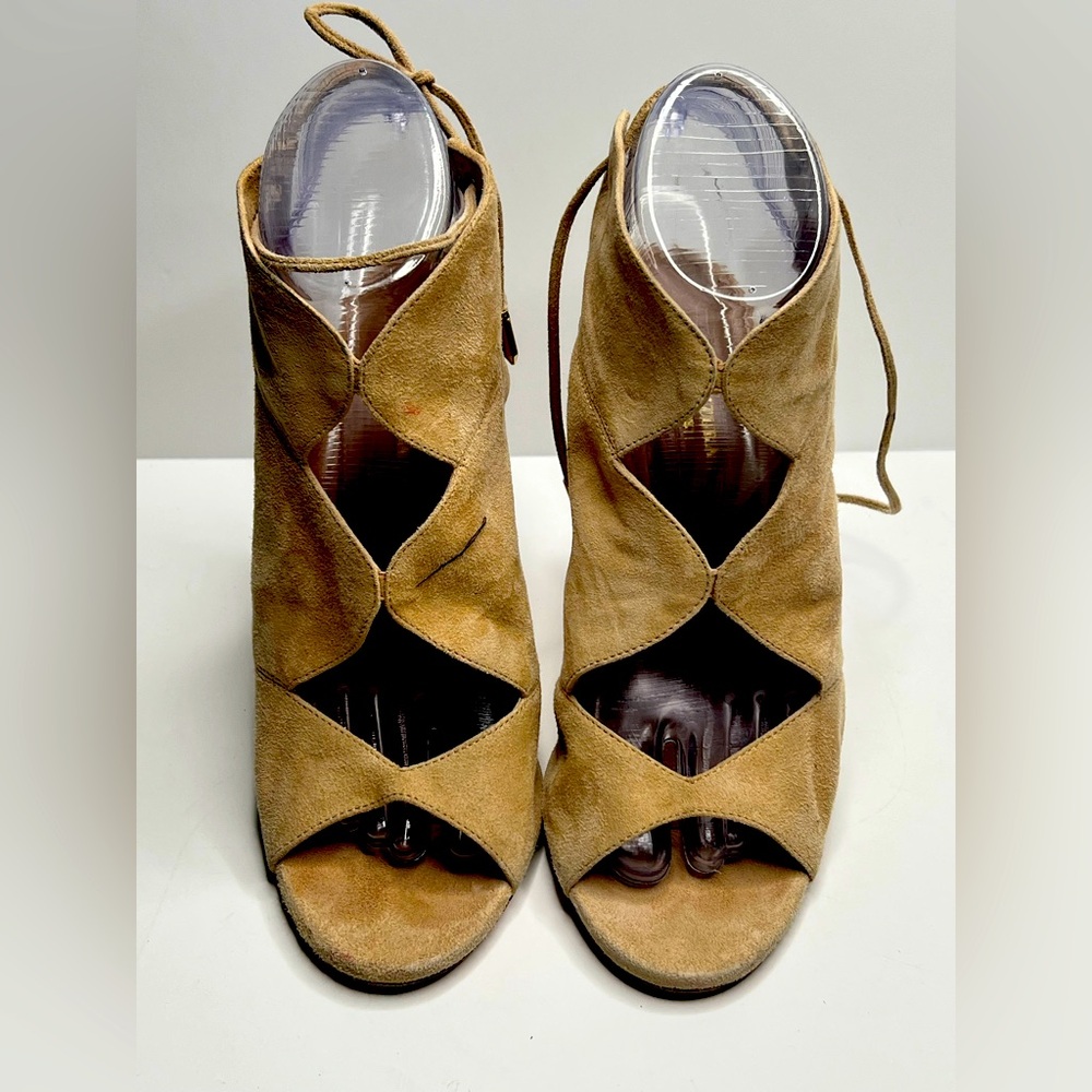 Aquazzura Pasadena 105 Nude Suede Cutout Booties